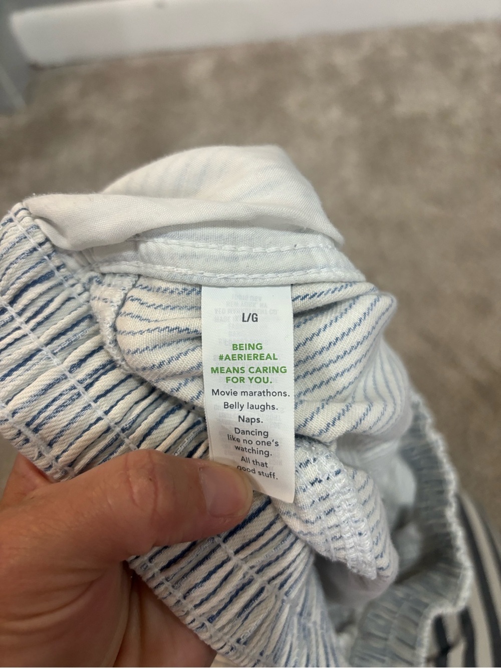 Aerie Blue & White Striped Chambray Casual Shorts Size Large Summer Beachy - Picture 8 of 11